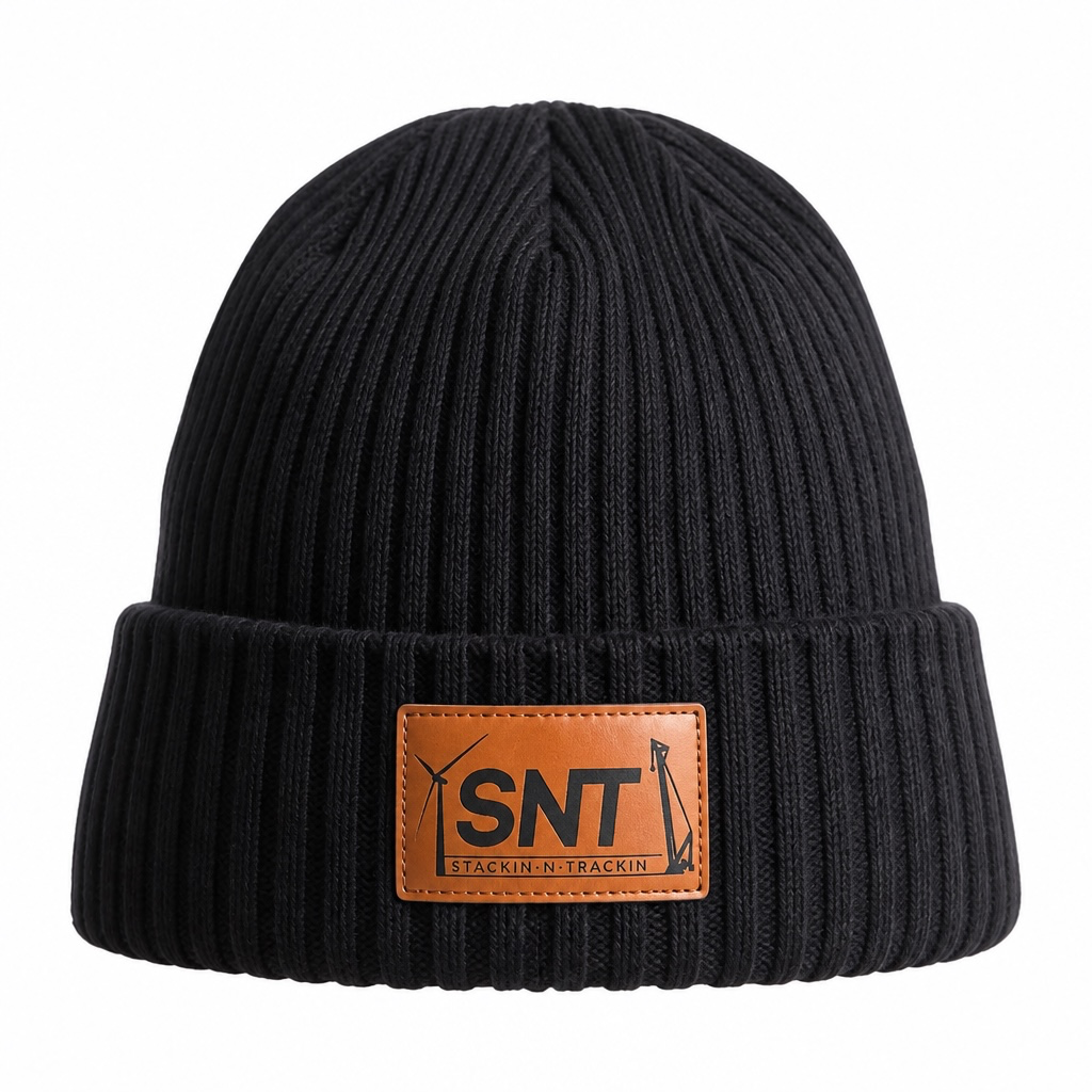 Knitted Black Beanie Leather Patch