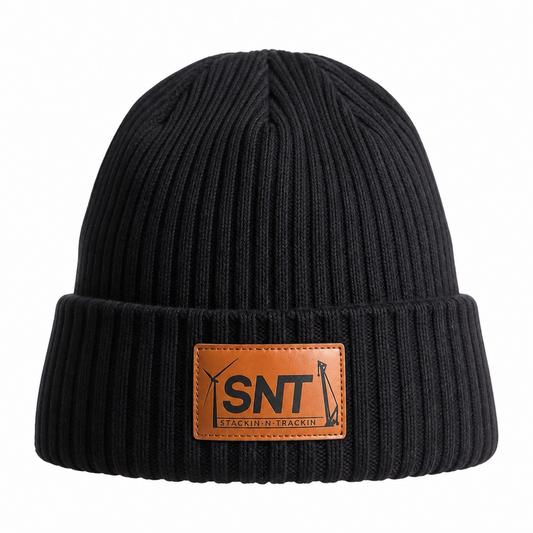 Knitted Black Beanie Leather Patch