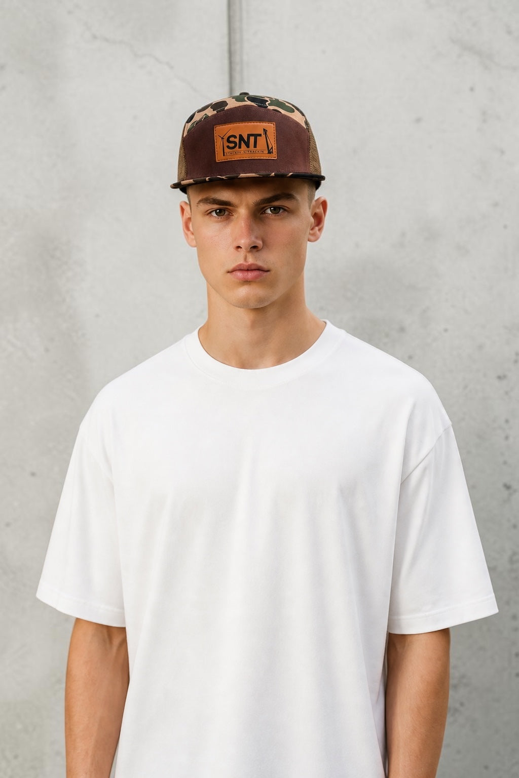 Old School Camo Brown/ Leather Patch