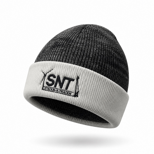 Heather black/white cuff Beanie Embroidered